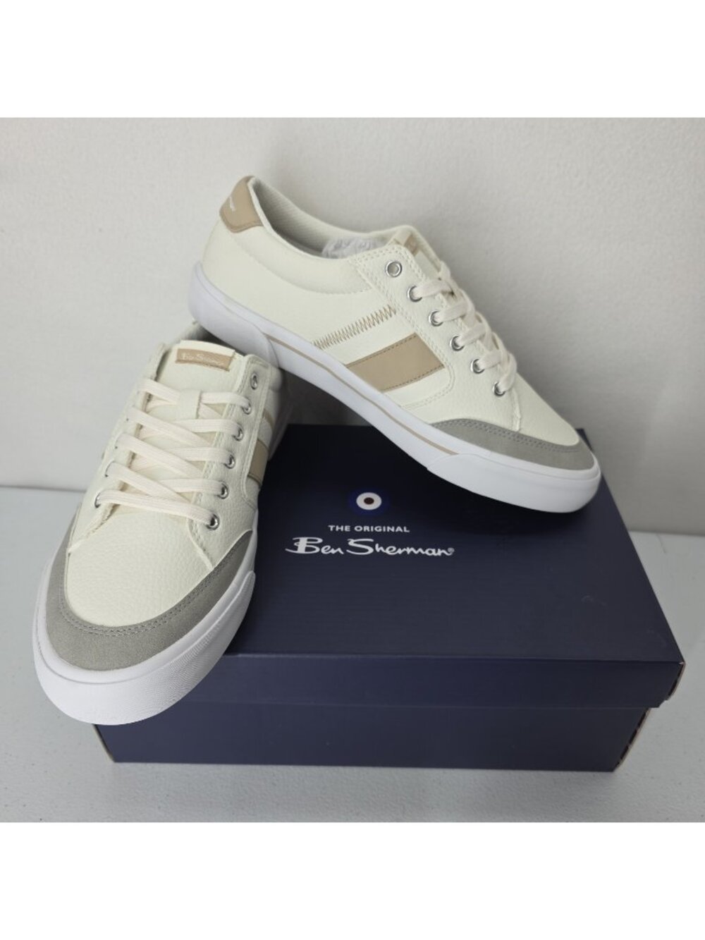 Ben Sherman Men’s Hawthorn LX Sneakers Cream Tan Doeskin Size 8D NIB